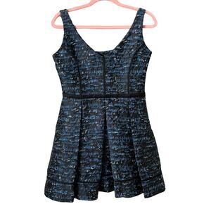 Proenza Schouler Dress Womens Size 6 Black Blue Silk Blend Jacquard Pleated Mini